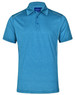 A blue short sleeve polo shirt featuring a collar and a logo, designed for men.