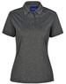 A dark grey short sleeve polo shirt with a collar and a small logo on the front.