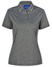 A grey short sleeve polo shirt featuring a collar and contrasting piping, with a logo on the chest.
