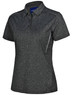 A women's short sleeve polo shirt in charcoal grey with white accents and a logo.
