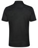 A black men's polo shirt with a collar, featuring a detailed back design and a logo.