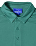A green short-sleeved polo shirt made of bamboo charcoal fabric featuring a collar and a front button placket.