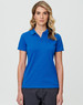A blue ladies' bamboo charcoal short-sleeve polo shirt with a collar and buttons, featuring a logo.