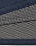 A close-up of a two-tone polo shirt featuring a navy blue top section and a grey, dotted underlay. The fabric is textured and breathable.