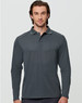 A long-sleeve polo shirt in dark grey, featuring a collar and a logo on the chest.