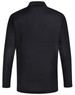A long-sleeve polo shirt in black with a collar and a logo on the chest.
