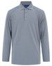 A long-sleeve polo shirt in light grey, featuring a collar and a logo on the chest.