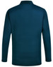 A long-sleeve polo shirt in teal, featuring a collar and a logo on the back.