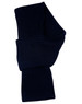 A navy cable knit scarf made from acrylic, featuring a textured cable row design. It has a logo.
