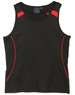 A dark green singlet featuring red accents and a logo on the upper part.