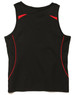 A black singlet featuring red accents and a logo. The design includes curved lines along the sides.