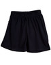 Black adult cooldry sports shorts with an elastic waistband and drawstring, featuring a logo.