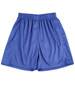 Blue kids' soccer shorts with an elastic waistband and a simple design, featuring a logo.
