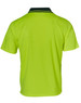 A Hi-Vis short-sleeve polo shirt in bright yellow with a contrasting collar and short sleeves. It features a logo.