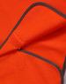An orange Hi-Vis kid's safety vest with grey trim, featuring a Velcro closure.