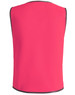 A pink kid’s safety vest with grey edges, designed as part of safety wear uniforms, featuring a simple design and no front embellishments.