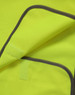 A vibrant yellow kid's safety vest with contrasting trim and a velcro fastening. It features a logo.