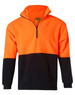 A Hi-Vis polar fleece half zip pullover in bright orange and black, featuring a zip collar and long sleeves.