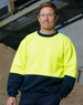 A Hi-Vis two tone safety windcheater in bright yellow and navy, worn by a man with safety glasses.