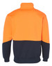 A high-visibility long-sleeve windcheater with an orange upper and navy lower section, featuring a collar.