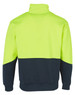 A two-toned long-sleeve windcheater collar in high visibility yellow and navy blue with a logo.