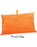 An orange pouch bag featuring a zip closure and a hanging loop for easy carrying.