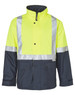 Hi-Vis two-tone rainproof quilted safety jacket featuring silver reflective tapes, with a bright yellow upper and navy lower.