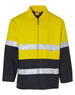 A Hi-Vis two-tone jacket in yellow and navy blue, featuring reflective 3M tapes and a zip front.