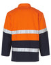 A Hi-Vis two-tone safety jacket featuring orange and navy blue colours, with reflective 3M tape stripes.