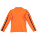 A fine orange long-sleeved polo shirt with black detailing and a logo on the back. Ideal for workwear use.