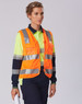 Hi-Vis safety vest in bright orange with reflective tapes and an ID pocket, worn over a lime green long-sleeve shirt.