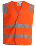 An orange safety vest featuring shoulder reflective tapes and a logo. Suitable for safety wear.