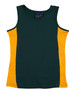 A green and yellow singlet featuring a logo on the label, designed for ladies.
