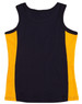 A dark navy and bright yellow ladies' singlet featuring a contrasting design and a logo.
