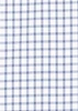 A button-up shirt featuring a blue and white checkered pattern with a logo.