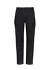 Black men's cargo pants with multiple pockets, featuring a logo. Suitable for summer wear.