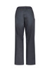 Grey women's scrub pants with an elastic waistband and side pockets, featuring a simple design and a branding label.