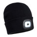 A black beanie featuring a rectangular LED light on the front and a logo patch.