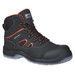 A black and orange composite air boot featuring a waterproof design and safety toe. Includes a logo on the side.