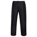 Packable pants in black with an elastic waistband and a logo. Lightweight design suitable for various activities.
