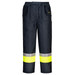 Hi-Vis contrast freezer pants in black with bright yellow reflective stripes and a drawstring waist. Features pockets and a logo.