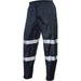 Black pants with reflective silver stripes, featuring an elasticised waistband and a lightweight design.