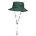A green wide brim hat with eyelets and a chin strap for secure fit, featuring a simple design.