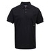 A black Micro Mesh Polo Shirt with short sleeves, featuring a pocket and a logo on the hem.