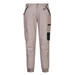 Cuffed slim fit work pants in light beige with black detailing and multiple pockets, featuring a branding logo.