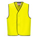 A bright yellow hi-vis vest with a black trim and a front fastening, designed for visibility and safety.