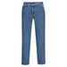 Denim pants in a light blue wash, featuring a classic straight-leg cut and a waistband with a logo.