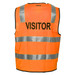 An orange work vest with reflective strips and a branding logo, labelled "VISITOR" on the back.