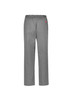 Striped women's scrub pants with an elastic waistband and pockets. Features a logo on one side.