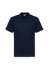 A navy short sleeve polo shirt featuring a collar and a logo on the chest. Suitable for kids.